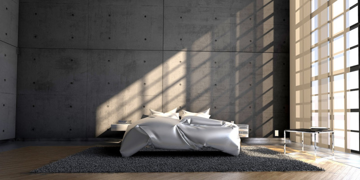furnished bedroom minimalist bright